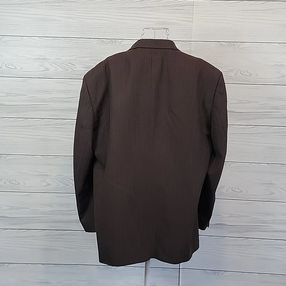 Linea Uomo Blazer Pinstriped Wool Brown Suit Jacket Mens Size 46R